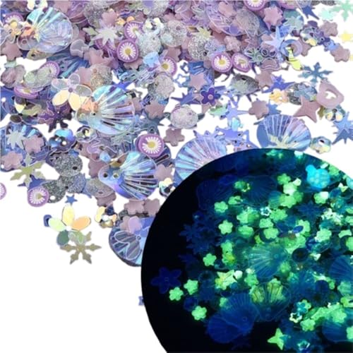 mit farbenfrohen Papierstücken, 10 g PVC-Muschel-Stern-Pailletten, im Dunkeln leuchtende Pailletten, Bastelpailletten for Nähen von Kleidung, Dekoration, DIY-Zubehör(Purple) von GNYVZXPLQ