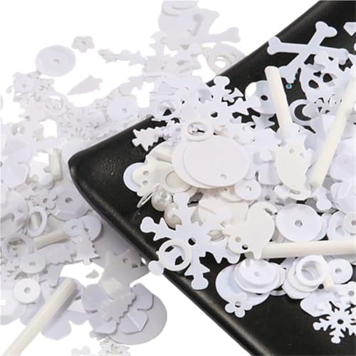 mit farbenfrohen Papierstücken, 10 g lose PVC-Pailletten, lose Pailletten in Großpackung, flache Pailletten, schillernde Stickpailletten for Bekleidungszubehör(Solid White) von GNYVZXPLQ