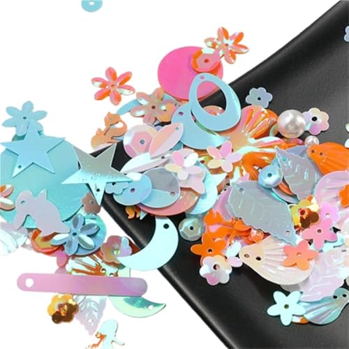 mit farbenfrohen Papierstücken, 10 g lose PVC-Pailletten, lose Pailletten in Großpackung, flache Pailletten, schillernde Stickpailletten for Bekleidungszubehör(White Blue Orange) von GNYVZXPLQ