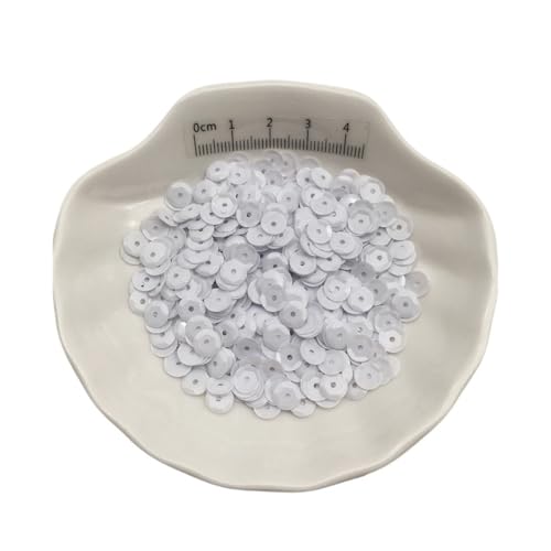 mit farbenfrohen Papierstücken, 10 g schillernde, flache Pailletten, 4/5/6/8/10 mm große PVC-Pailletten, Glitzer-Pailletten for handgefertigte Kleidungsaccessoires(Solid White,4mm) von GNYVZXPLQ