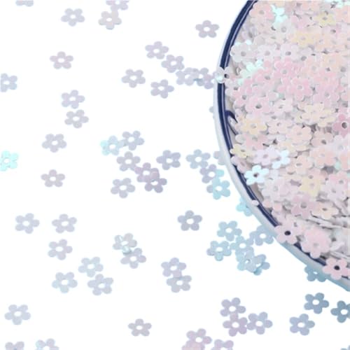 mit farbenfrohen Papierstücken, 20 g schillernde Pailletten for Basteln, 5 mm blumenförmige lose PVC-Pailletten, Glitzer-Pailletten for Konfetti-DIY und Nagelkunst(White) von GNYVZXPLQ