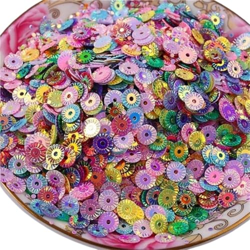 mit farbenfrohen Papierstücken, 30 g PVC-Pailletten for Nähen, 6 mm runde Radblumen, vergoldete lose Pailletten, gelb, rosa, rot, lila Pailletten(Hot Pink) von GNYVZXPLQ