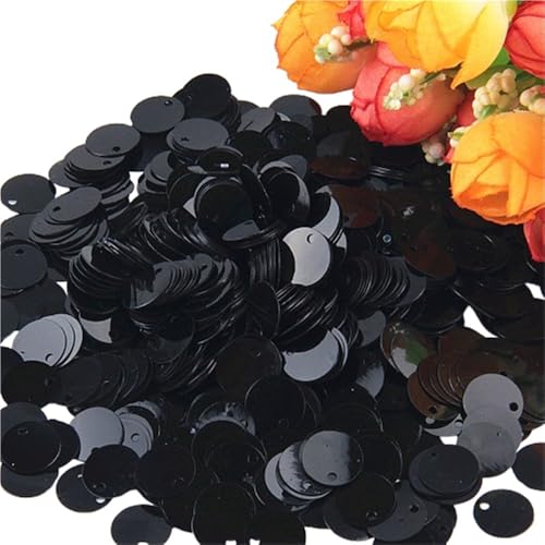 mit farbenfrohen Papierstücken, 50 g große Pailletten, 10 mm bis 30 mm flache runde Pailletten, kreisförmige flache Pailletten, Nähzubehör for Hochzeiten(Black,25mm) von GNYVZXPLQ