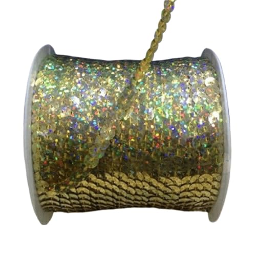 mit farbenfrohen Papierstücken, 91,4 m for Aufnähen von flachen, runden Paillettenschnüren auf einer Rolle, 6 mm Laserpailletten, Pailletten for Kleidung und Schmuck(Laser Light Golden) von GNYVZXPLQ