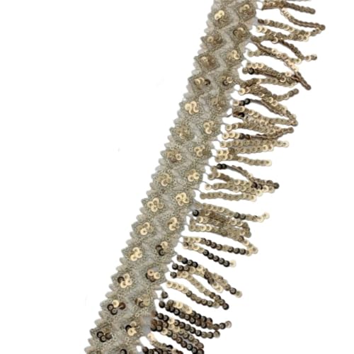 mit farbenfrohen Papierstücken, Champagner/Gold/Silber Pailletten Quaste Breite 5cm, Hochtemperaturbeständige Polyester Fransen for Einnähen in Kleidung 1pc(Champagne,5yards) von GNYVZXPLQ