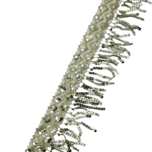 mit farbenfrohen Papierstücken, Champagner/Gold/Silber Pailletten Quaste Breite 5cm, Hochtemperaturbeständige Polyester Fransen for Einnähen in Kleidung 1pc(Gold,5yards) von GNYVZXPLQ