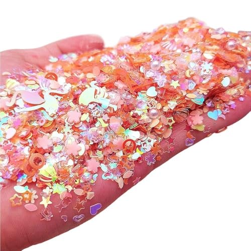 mit farbenfrohen Papierstücken, Glitzer-Pailletten aus Polymer-Ton mit Blumenmotiv, leuchtende Glitzer-Pailletten, fluoreszierende Flocken, leuchtend im Nailart-Maniküre-Dekor, 1 Beutel(Orange,50) von GNYVZXPLQ