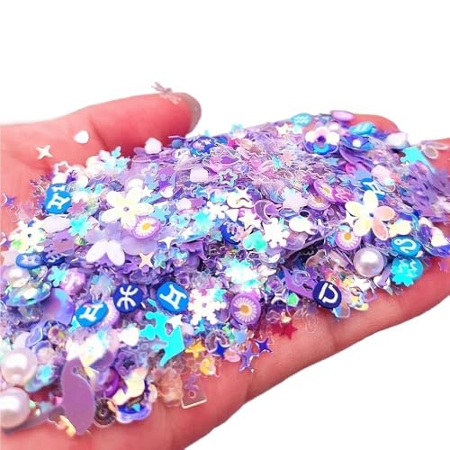 mit farbenfrohen Papierstücken, Glitzer-Pailletten aus Polymer-Ton mit Blumenmotiv, leuchtende Glitzer-Pailletten, fluoreszierende Flocken, leuchtend im Nailart-Maniküre-Dekor, 1 Beutel(Purple,50) von GNYVZXPLQ