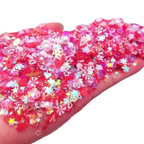 mit farbenfrohen Papierstücken, Glitzer-Pailletten aus Polymer-Ton mit Blumenmotiv, leuchtende Glitzer-Pailletten, fluoreszierende Flocken, leuchtend im Nailart-Maniküre-Dekor, 1 Beutel(Red,50) von GNYVZXPLQ