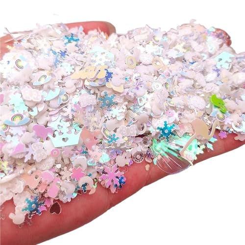 mit farbenfrohen Papierstücken, Glitzer-Pailletten aus Polymer-Ton mit Blumenmotiv, leuchtende Glitzer-Pailletten, fluoreszierende Flocken, leuchtend im Nailart-Maniküre-Dekor, 1 Beutel(White,50) von GNYVZXPLQ
