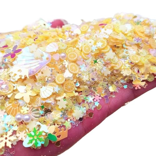 mit farbenfrohen Papierstücken, Glitzer-Pailletten aus Polymer-Ton mit Blumenmotiv, leuchtende Glitzer-Pailletten, fluoreszierende Flocken, leuchtend im Nailart-Maniküre-Dekor, 1 Beutel(Yellow,50) von GNYVZXPLQ