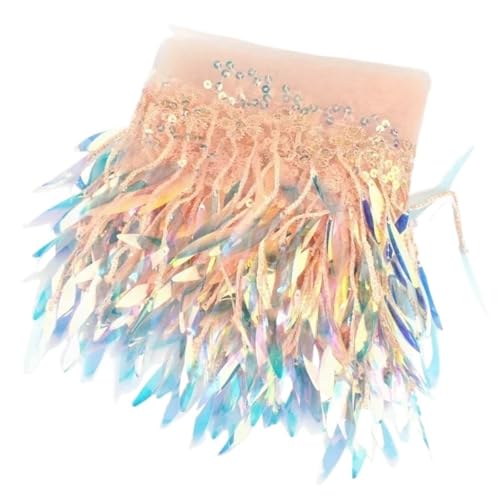 mit farbenfrohen Papierstücken, Paillettenquaste mit besserer Haltbarkeit, Breite 15 cm, Hellgold/Champagner/Rosa Quaste, gut fallende Polyesterfransen for Heimwerker, 1 Stück(Champagne,5Yards) von GNYVZXPLQ