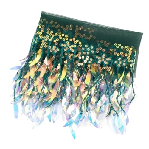 mit farbenfrohen Papierstücken, Paillettenquaste mit besserer Haltbarkeit, Breite 15 cm, Hellgold/Champagner/Rosa Quaste, gut fallende Polyesterfransen for Heimwerker, 1 Stück(Green,5Yards) von GNYVZXPLQ