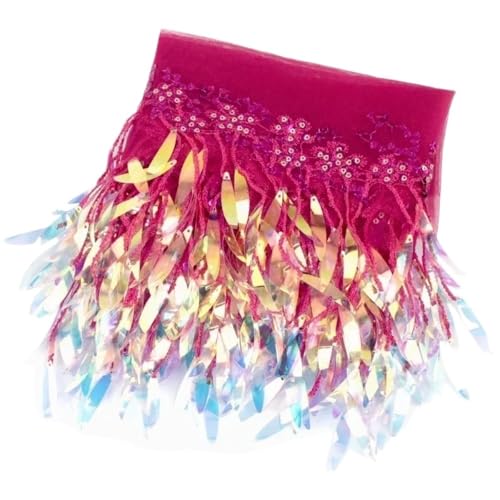 mit farbenfrohen Papierstücken, Paillettenquaste mit besserer Haltbarkeit, Breite 15 cm, Hellgold/Champagner/Rosa Quaste, gut fallende Polyesterfransen for Heimwerker, 1 Stück(HotPink,4Yards) von GNYVZXPLQ