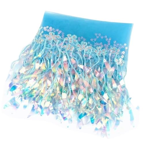 mit farbenfrohen Papierstücken, Paillettenquaste mit besserer Haltbarkeit, Breite 15 cm, Hellgold/Champagner/Rosa Quaste, gut fallende Polyesterfransen for Heimwerker, 1 Stück(LightBlue,5Yards) von GNYVZXPLQ
