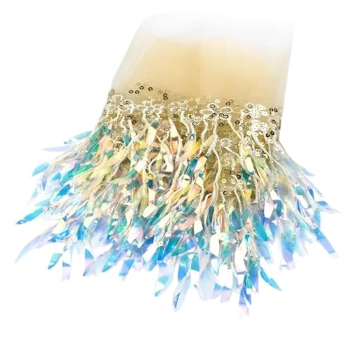 mit farbenfrohen Papierstücken, Paillettenquaste mit besserer Haltbarkeit, Breite 15 cm, Hellgold/Champagner/Rosa Quaste, gut fallende Polyesterfransen for Heimwerker, 1 Stück(LightGold,3Yards) von GNYVZXPLQ