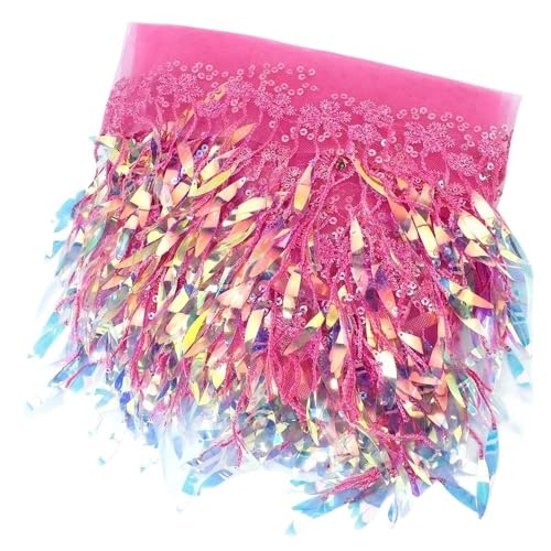 mit farbenfrohen Papierstücken, Paillettenquaste mit besserer Haltbarkeit, Breite 15 cm, Hellgold/Champagner/Rosa Quaste, gut fallende Polyesterfransen for Heimwerker, 1 Stück(Pink,5Yards) von GNYVZXPLQ