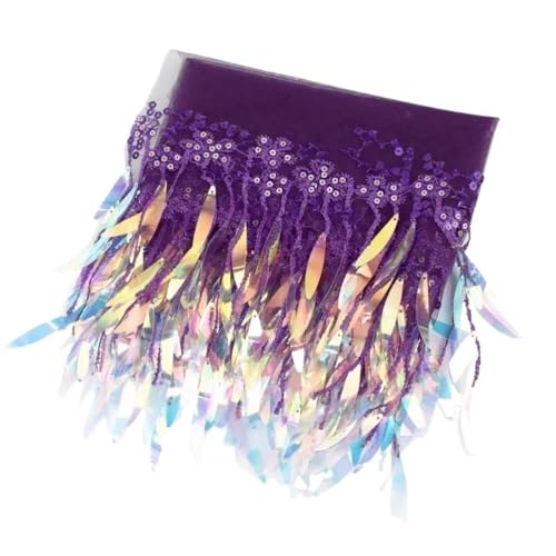 mit farbenfrohen Papierstücken, Paillettenquaste mit besserer Haltbarkeit, Breite 15 cm, Hellgold/Champagner/Rosa Quaste, gut fallende Polyesterfransen for Heimwerker, 1 Stück(Purple,5Yards) von GNYVZXPLQ
