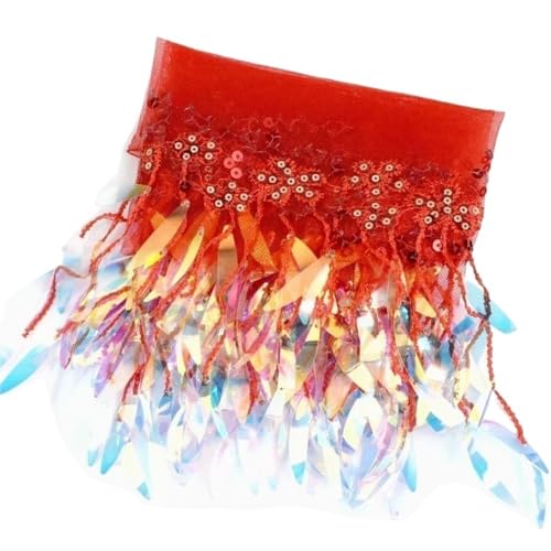 mit farbenfrohen Papierstücken, Paillettenquaste mit besserer Haltbarkeit, Breite 15 cm, Hellgold/Champagner/Rosa Quaste, gut fallende Polyesterfransen for Heimwerker, 1 Stück(Red,4Yards) von GNYVZXPLQ