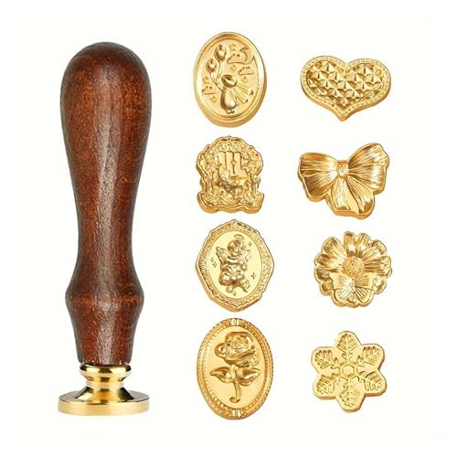 Luxus Wachssiegel-Stempel-Set, 9-teiliges Set mit Vintage-Messingköpfen und Holzgriff für Hochzeitseinladungen, Siegelbriefe, DIY Scrapbooking, elegante Geschenkidee von GO-CHUNRIQIN