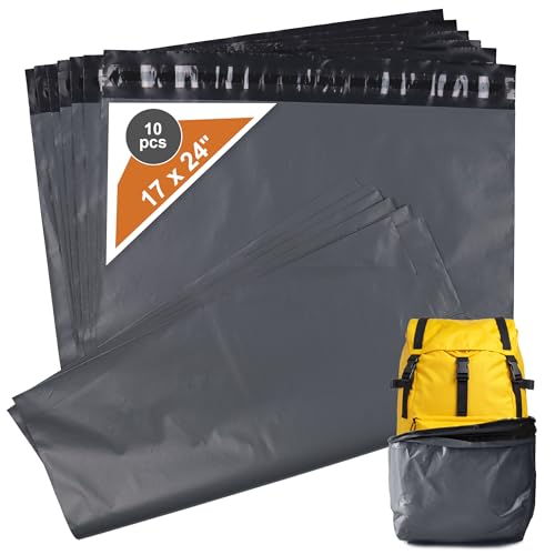 10 Stück starke graue Kunststoff-Versandtaschen, 432 x 610 mm, selbstverschließend, große Versandtaschen für Kleidung, Paket, Lieferung, Verpackung und Vintage-Versand von GO Pack