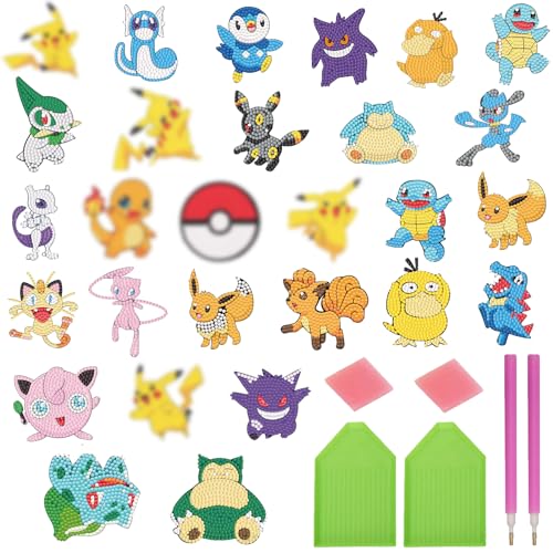 GOACRS Diamond Painting Kinder Sticker Set, 28 Stück 5D Diamant Mosaik Aufkleber, Cartoon Anime Mini Diamantmalerei Bilder, DIY Mosaikherstellung Basteln Kit für Jungen Mädchen Anfänger Geschenke von GOACRS
