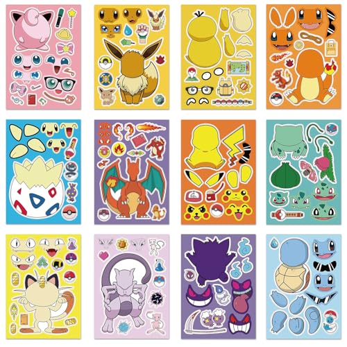 GOACRS Kinder Sticker Set, 24 Blätter DIY Make-a-Face Aufkleber, Wasserdicht Cartoon Mini Stickers, Niedliche Kleine Aufkleber für Scrapbooking, Party Zubehör und Geburtstag Mitgebsel Geschenke von GOACRS