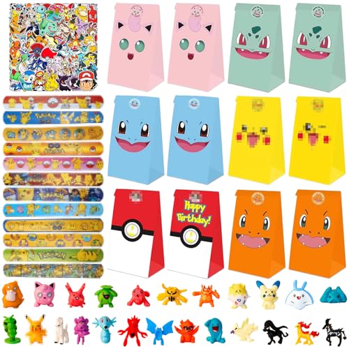 GOACRS Kindergeburtstag Mitgebsel Set, 98pcs Kindergeburtstag Gastgeschenke Mitbringsel mit Mini Figuren, Schnapparmbänder, Stickers und Papier Geschenktüten, Party Geschenke für Jungen und Mädchen von GOACRS