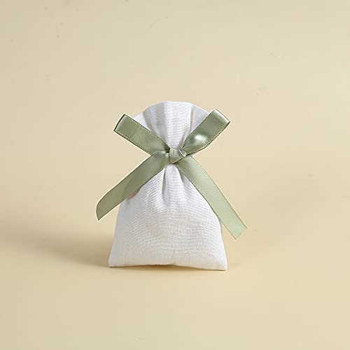 Säckchen,Jutesäckchen 50 stücke Weiße Baumwoll-Sackleinen-Schmucksack mit Ribbon benutzerdefiniertes Logo kann Ribbon-Farbbeutel für Hochzeits-Süßigkeiten-Geschenk-Tasche wählen (Color : Light Green von GOBBIS