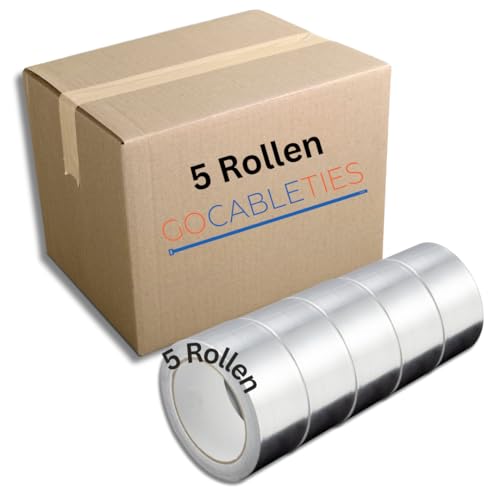 GOCABLETIES Aluminium Klebeband 5 Rollen, 48 mm x 25 m, selbstklebendes Alu Klebeband, Aluklebeband hitzebeständig Band zum Versiegeln, Reparieren und Isolieren, Wasserbeständig Alu Klebeband GOCABLETIES Aluminium Klebeband 5 Rollen, 48 mm x 25 m, selbstklebendes Alu Klebeband, Aluklebeband hitzebeständig Band zum Versiegeln, Reparieren und Isolieren, Wasserbeständig Alu Klebeband von GOCABLETIES