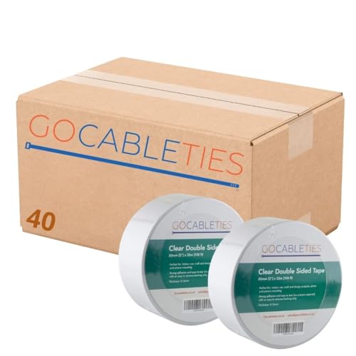 GOCABLETIES Doppelseitiges Klebeband Transparent, 50 mm x 33 m, Starkes Klebeband für Basteln, Dekorieren und Teppiche, 40 Rollen von GOCABLETIES