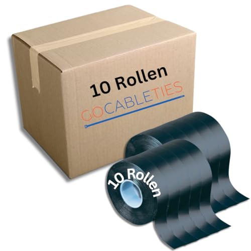 GOCABLETIES - Selbstverschweißendes Klebeband - 10 Rollen - 25 mm x 10 m - Isolierband und Dichtungsband für wasserdichte Reparaturen - Schwarz von GOCABLETIES