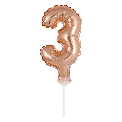 GODAN Folienballon Topper Tortenaufsatz Zahl 13 cm Rose Gold (Zahl 3) von GODAN