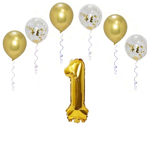 Folienballons für Paten, 101,6 cm, mit 6 Chrom- und 6 Konfetti-Heliumballons für Kinder und Erwachsene, Party, romantische Anlässe, Jubiläumsdekorationsset (Gold, Nummer 1) von GODFATHER LTD PARTY EVERY DAY