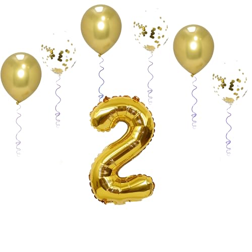 Folienballons für Paten, 101,6 cm, mit 6 Chrom- und 6 Konfetti-Heliumballons für Kinder und Erwachsene, Party, romantische Anlässe, Jubiläumsdekorationsset (Gold, Nummer 2) von GODFATHER LTD PARTY EVERY DAY