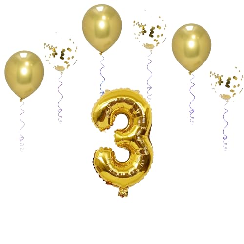 Folienballons für Paten, 101,6 cm, mit 6 Chrom- und 6 Konfetti-Heliumballons für Kinder und Erwachsene, Party, romantische Anlässe, Jubiläumsdekorationsset (Gold, Nummer 3) von GODFATHER LTD PARTY EVERY DAY