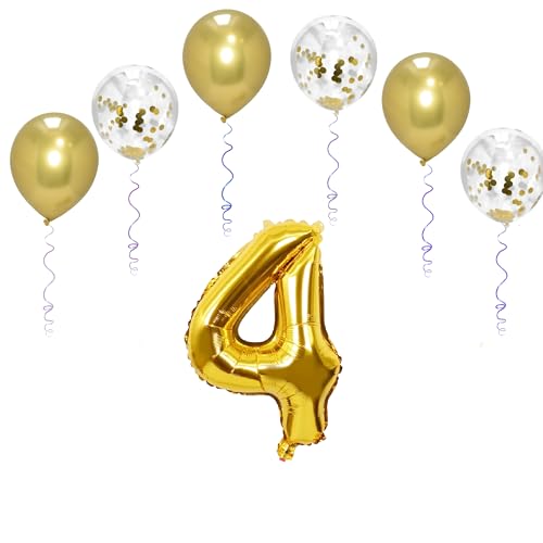 Folienballons für Paten, 101,6 cm, mit 6 Chrom- und 6 Konfetti-Heliumballons für Kinder und Erwachsene, Party, romantische Anlässe, Jubiläumsdekorationsset (Gold, Nummer 4) von GODFATHER LTD PARTY EVERY DAY