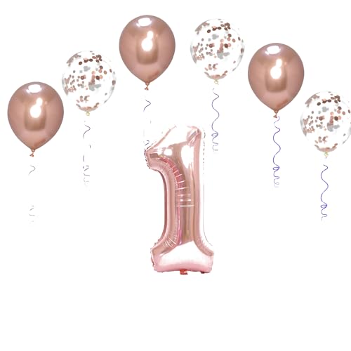 Folienballons für Paten, 101,6 cm, mit 6 Chrom- und 6 Konfetti-Heliumballons für Kinder und Erwachsene, Party, romantische Anlässe, Jubiläumsdekorationsset (Roségold, Nummer 1) von GODFATHER LTD PARTY EVERY DAY