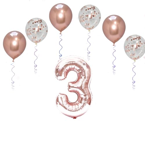 Folienballons für Paten, 101,6 cm, mit 6 Chrom- und 6 Konfetti-Heliumballons für Kinder und Erwachsene, Party, romantische Anlässe, Jubiläumsdekorationsset (Roségold, Nummer 3) von GODFATHER LTD PARTY EVERY DAY