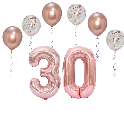 Folienballons für Paten, 101,6 cm, mit 6 Chrom- und 6 Konfetti-Heliumballons für Kinder und Erwachsene, Party, romantische Anlässe, Jubiläumsdekorationsset (Roségold, Nummer 30) von GODFATHER LTD PARTY EVERY DAY