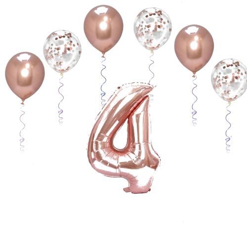 Folienballons für Paten, 101,6 cm, mit 6 Chrom- und 6 Konfetti-Heliumballons für Kinder und Erwachsene, Party, romantische Anlässe, Jubiläumsdekorationsset (Roségold, Nummer 4) von GODFATHER LTD PARTY EVERY DAY