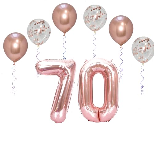 Folienballons für Paten, 101,6 cm, mit 6 Chrom- und 6 Konfetti-Heliumballons für Kinder und Erwachsene, Party, romantische Anlässe, Jubiläumsdekorationsset (Roségold, Nummer 70) von GODFATHER LTD PARTY EVERY DAY