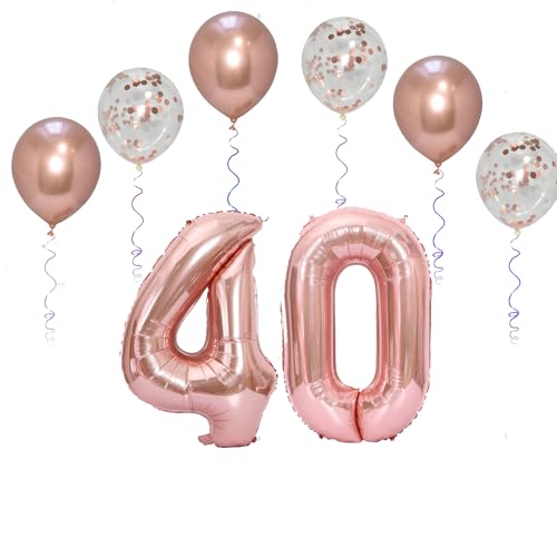 Folienballons für Paten, 101,6 cm, mit 6 Chrom- und 6 Konfetti-Heliumballons für Kinder und Erwachsene, Party, romantische Anlässe, Jubiläumsdekorationsset (Roségold, Zahl 40) von GODFATHER LTD PARTY EVERY DAY