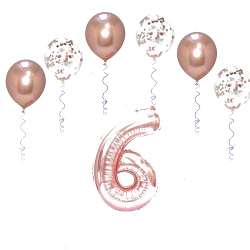 Folienballons für Paten, 101,6 cm, mit 6 Chrom- und 6 Konfetti-Heliumballons für Kinder und Erwachsene, Party, romantische Anlässe, Jubiläumsdekorationsset (Roségold, Zahl 6) von GODFATHER LTD PARTY EVERY DAY