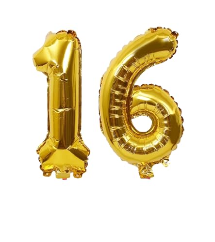 Folienballons für Paten, 40,6 cm, für Kinder und Erwachsene, Geburtstag, Jahrestag, Party-Dekorationen, Zubehör für den Heimgebrauch (Gold, Nummer 16) von GODFATHER LTD PARTY EVERY DAY