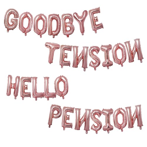 Folienballons mit Aufschrift "Godfather 40.6 cm Words Phrases Theme Party Folienballons Alphabet Buchstaben Folienballon Banner zur Dekoration (Roségold, Good Bye Tension Hello Pension) von GODFATHER LTD PARTY EVERY DAY