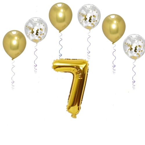 Folienballons mit Zahl "Godfather", 101,6 cm, mit 6 Chrom- und 6 Konfetti-Heliumballons für Kinder und Erwachsene, Party, romantische Anlässe, Jubiläumsdekorationsset (Gold, Nummer 7) von GODFATHER LTD PARTY EVERY DAY