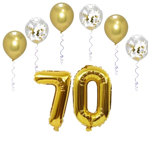 Folienballons mit Zahlen, 101,6 cm, mit 6 Chrom- und 6 Konfetti-Heliumballons für Kinder und Erwachsene, Party, romantische Anlässe, Jahrestag, Dekorationsset (Gold, Nummer 70) von GODFATHER LTD PARTY EVERY DAY