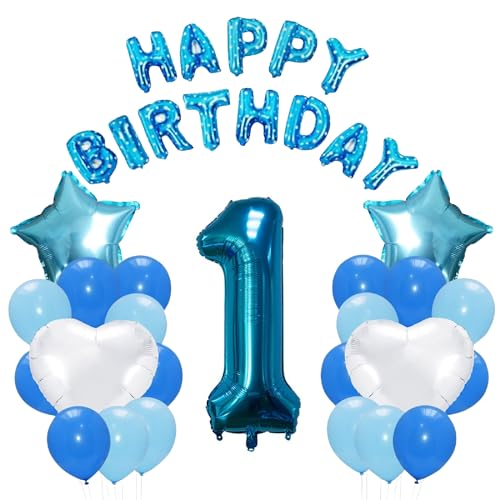 Godfather 40,6 cm Happy Birthday Set Stern Herz und Zahl Folienballons 12 Zoll Einfarbig Ballons für Partydekorationen Feiern Überraschungsveranstaltungen (Blau, Nummer 1) von GODFATHER LTD PARTY EVERY DAY