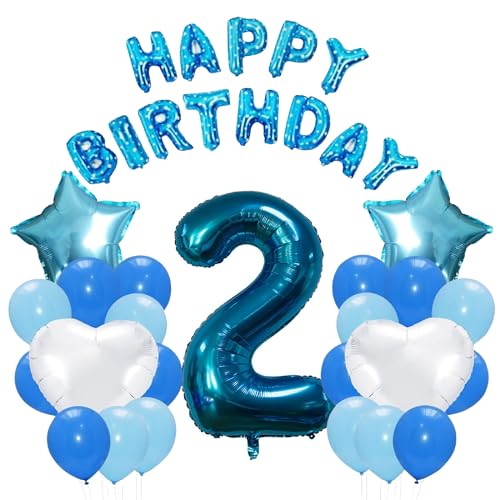 Godfather 40,6 cm Happy Birthday Set Stern Herz und Zahl Folienballons 12 Zoll Einfarbig Ballons für Partydekorationen Feiern Überraschungsveranstaltungen (Blau, Nummer 2) von GODFATHER LTD PARTY EVERY DAY